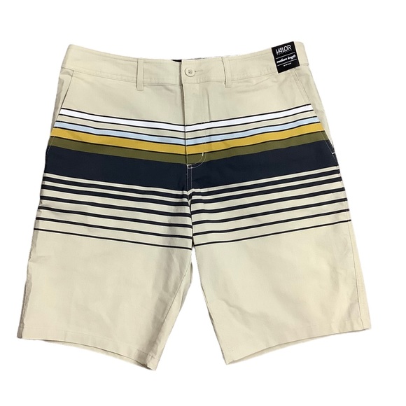 Men's Valor 33 Medium Swim Shorts Trunks Hybrid Stripes Khaki Stripes Stretch - Picture 2 of 7
